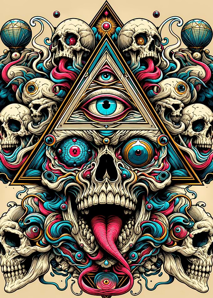 Surreal All-Seeing Eye Skull Art