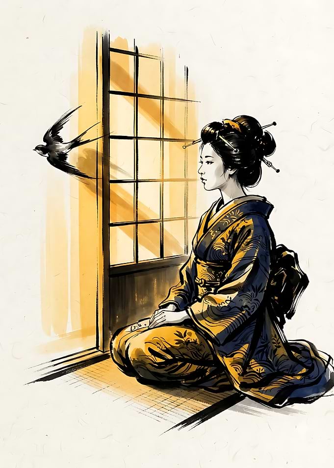 Geisha Watching a Flying Swallow
