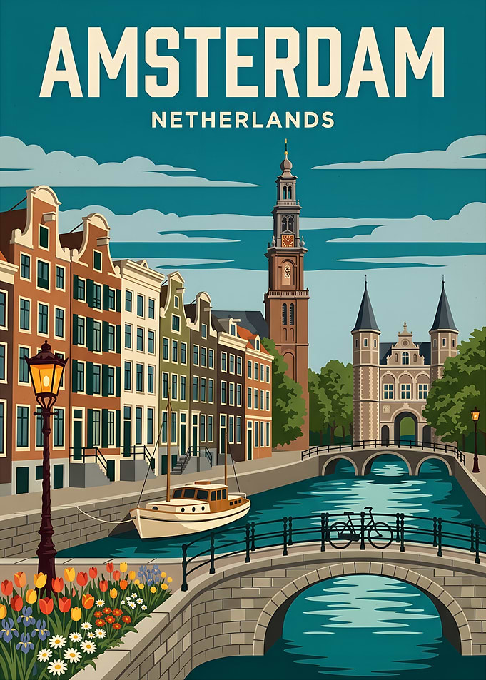 Vintage Amsterdam Travel Poster