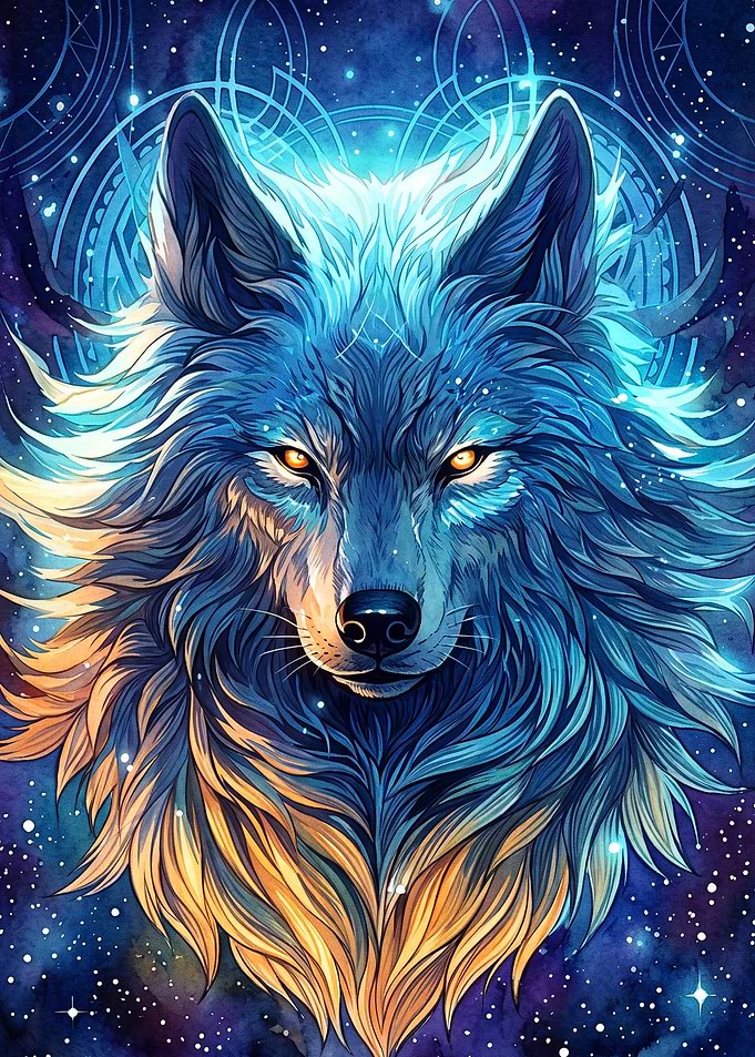 Cosmic Wolf Neon Astral Art