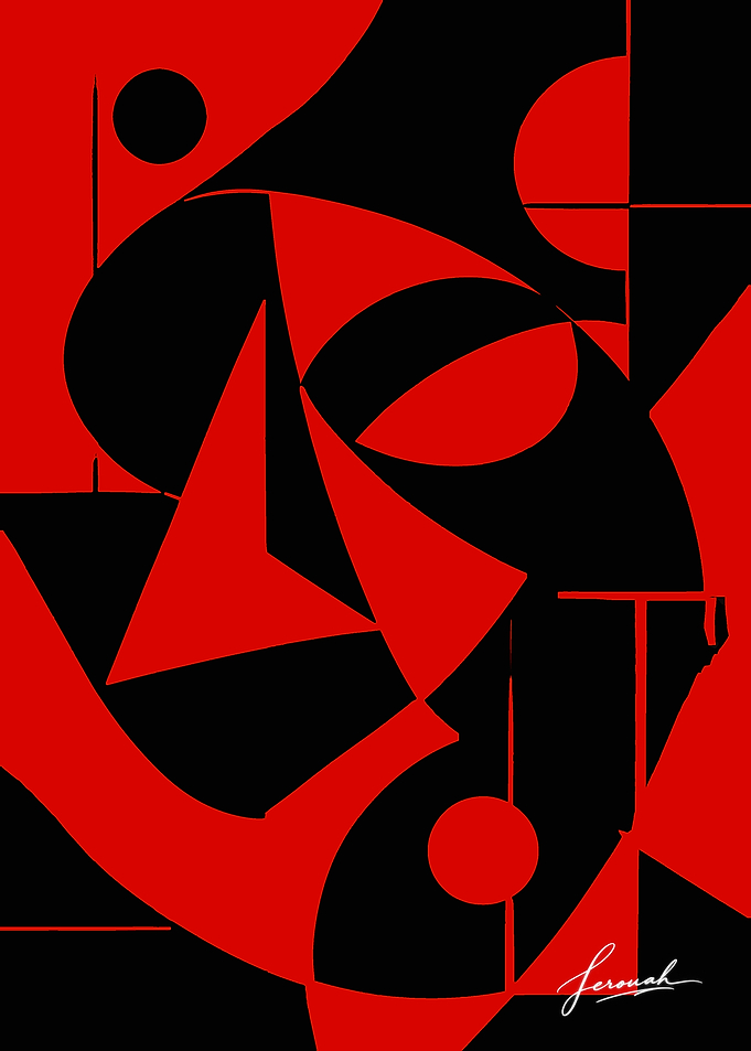 Abstract Red and Black Geometric Composition