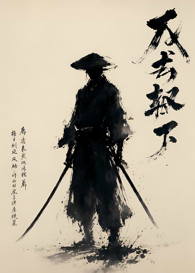 Ink Wash Samurai Warrior Silhouette