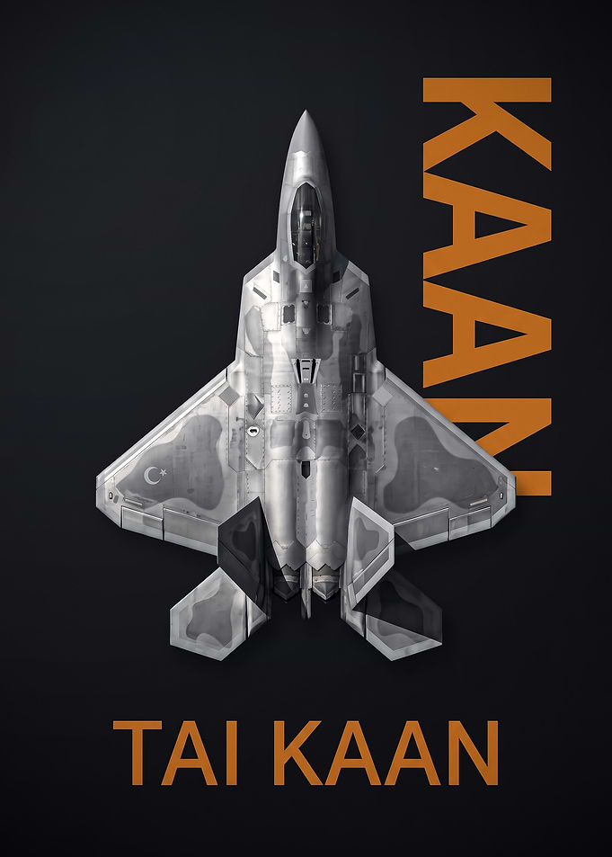 dark background top view TAI Kaan Fighter Jet Poster