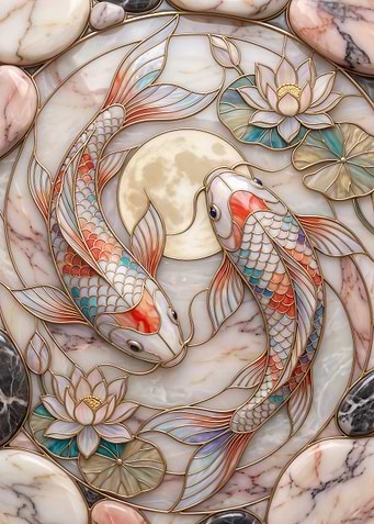 Stained Glass Koi Fish Yin Yang