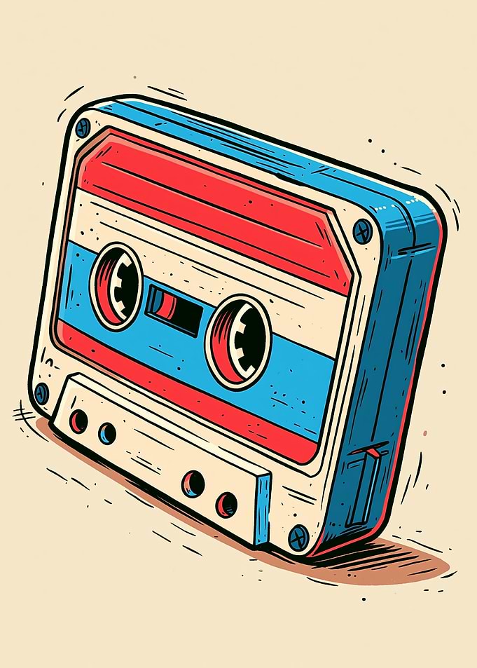 Retro Red and Blue Cassette Tape