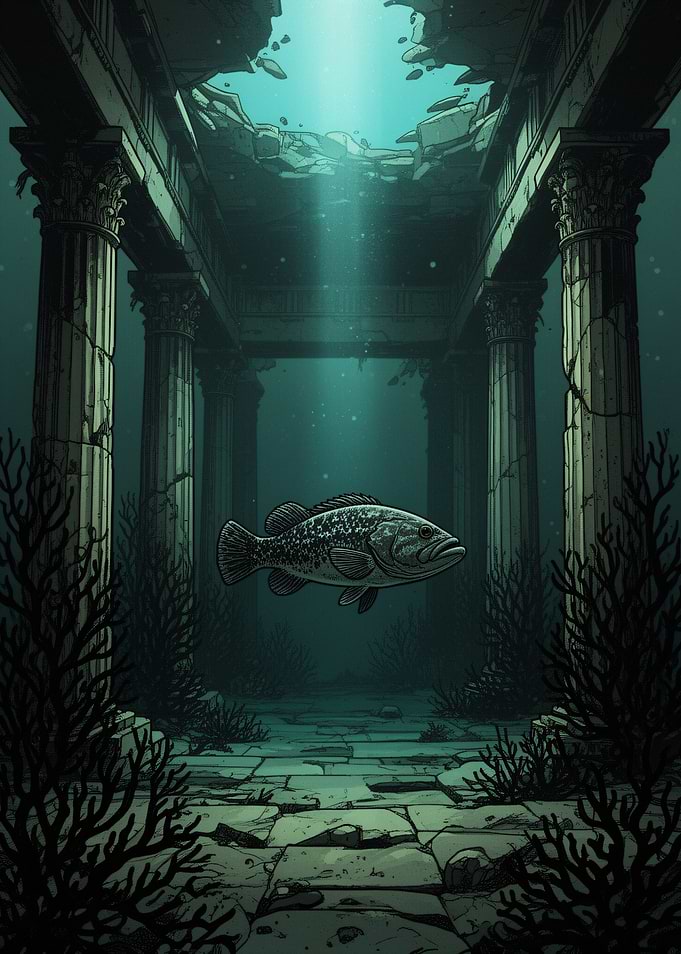 Underwater Ancient Ruins with Fish