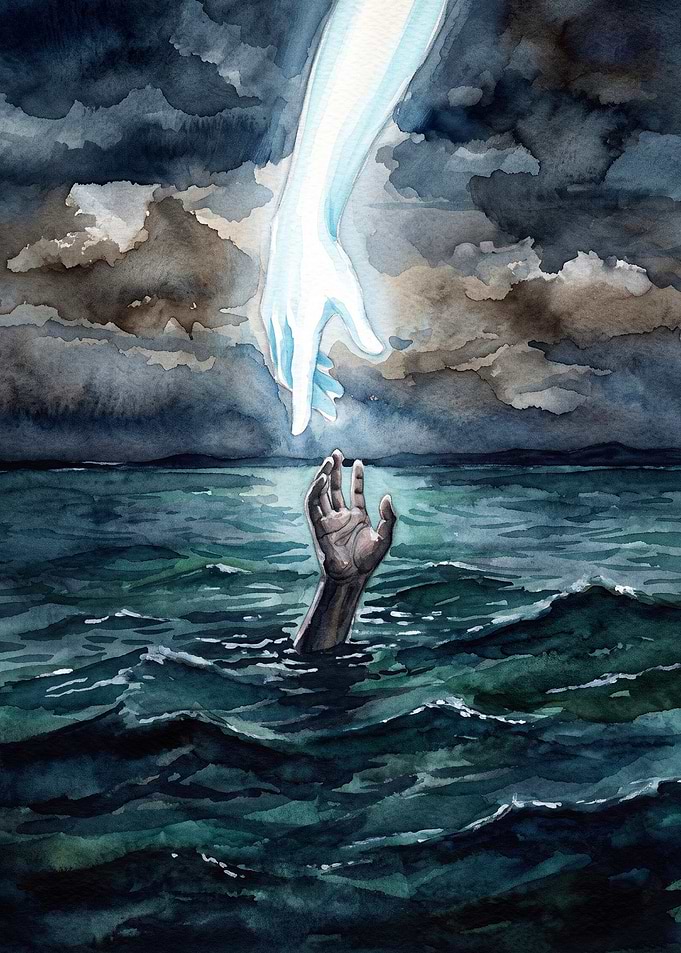 Divine Reach Saving Hand Watercolor