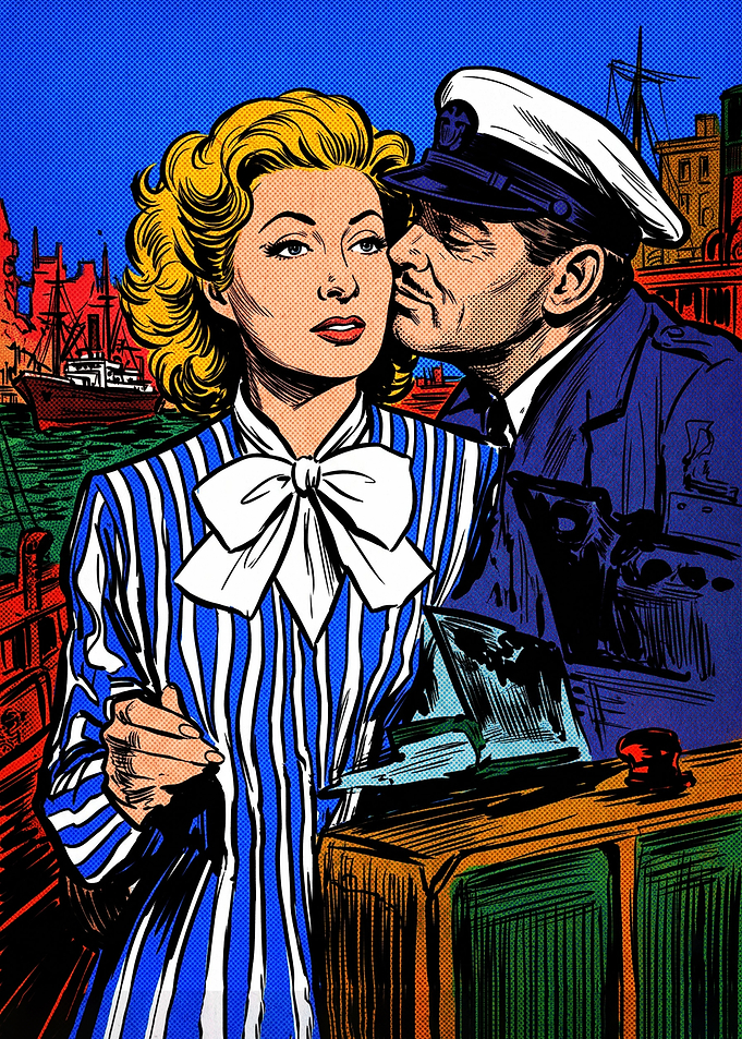 Vintage Comic Style Sailor Romance