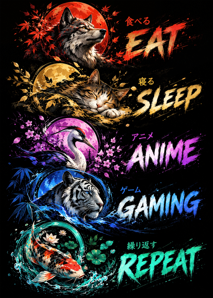 Eat Sleep Anime Gaming Repeat Design