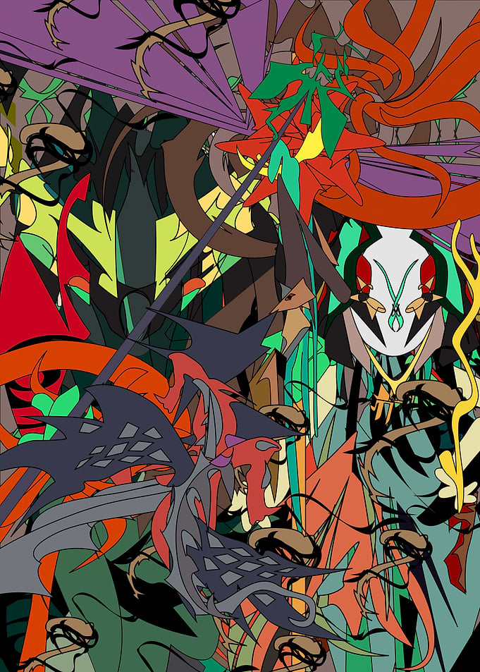 Abstract Geometric Anime Style Illustration