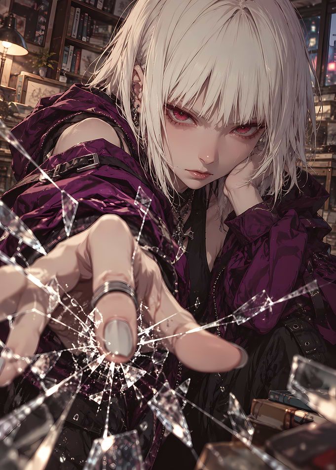 Anime Girl Reaching Through Shattered Glass