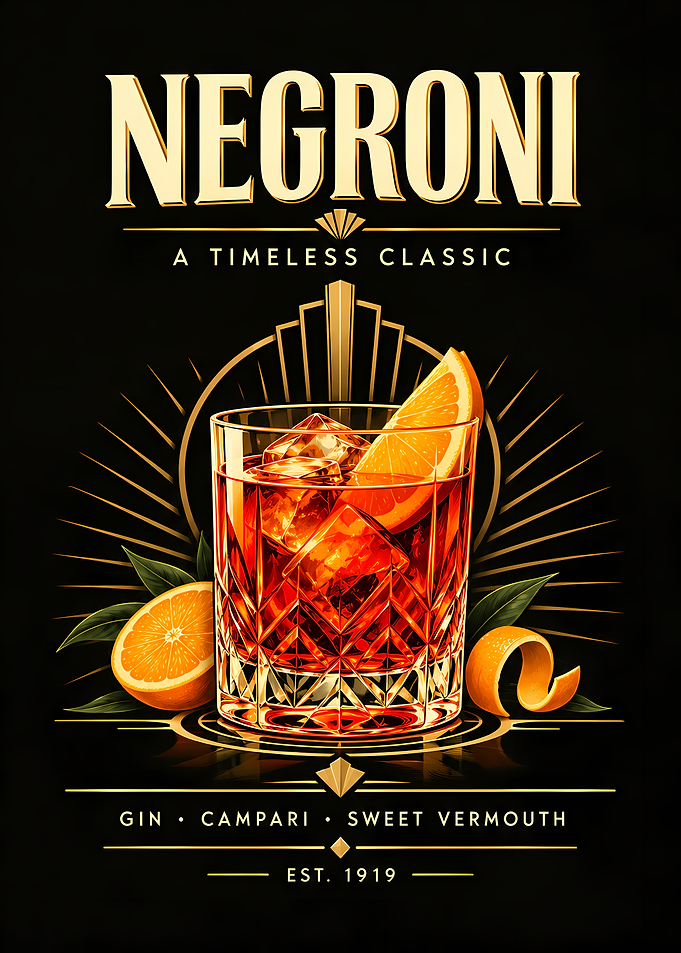 Negroni Cocktail Art Deco Poster