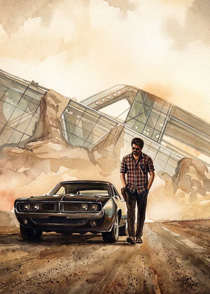 Action Hero Muscle Car Watercolor A