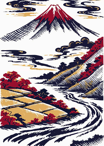 Mount Fuji Japanese Woodblock Print Style