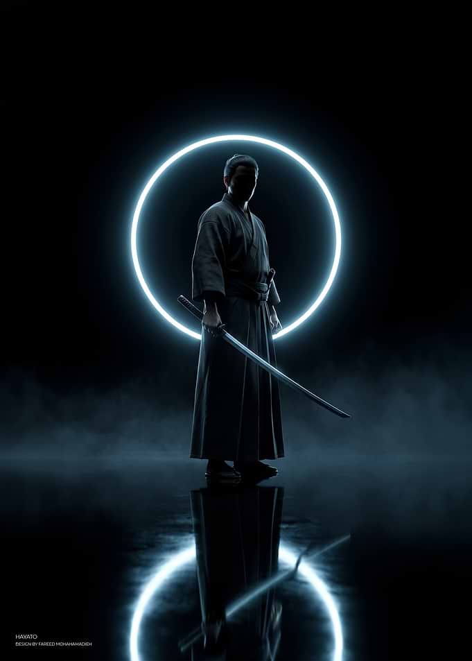 HAYATO Samurai Silhouette with Neon Halo