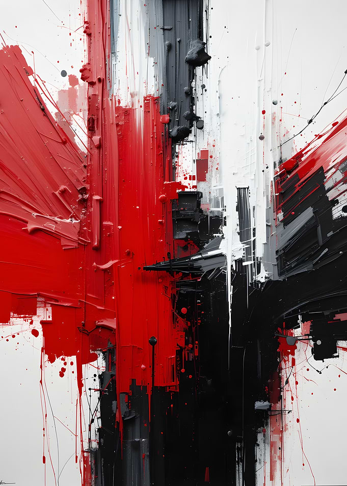 Abstract Red Black and White Painting