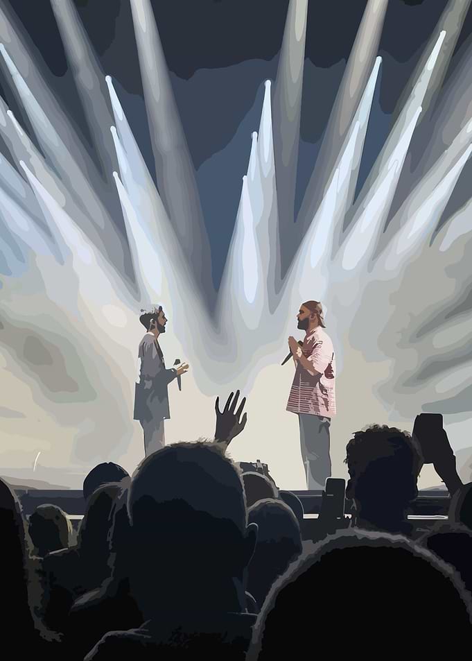 Two Singers Performing on Concert Stage