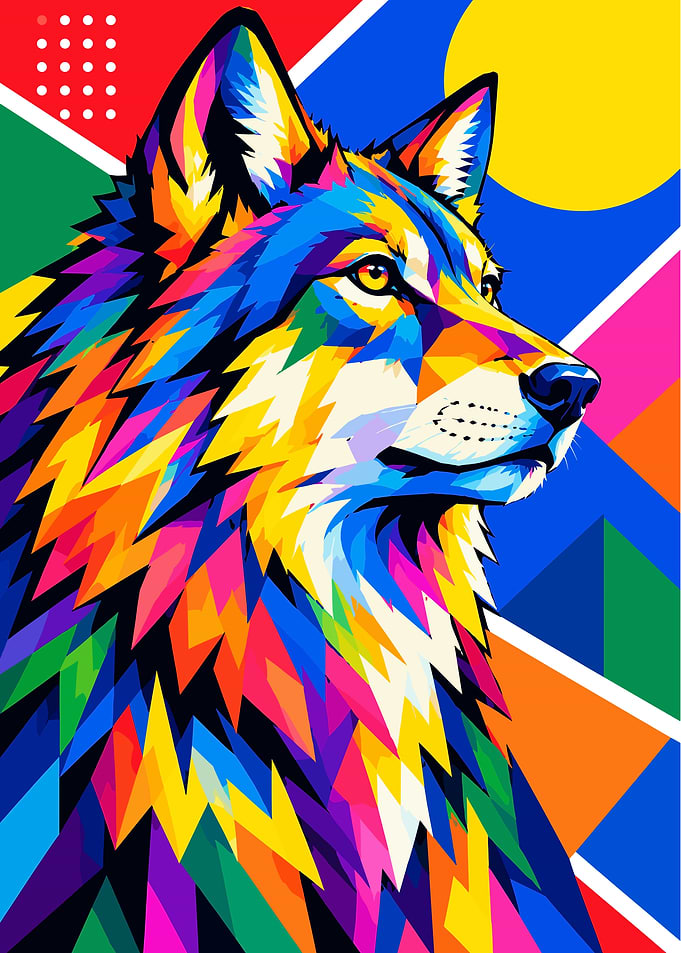 Colorful Geometric Pop Art Wolf