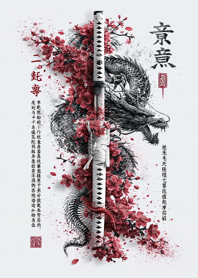 Katana with Dragon and Cherry Blossoms