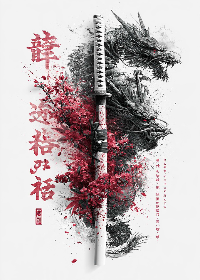 Samurai Katana and Dragon