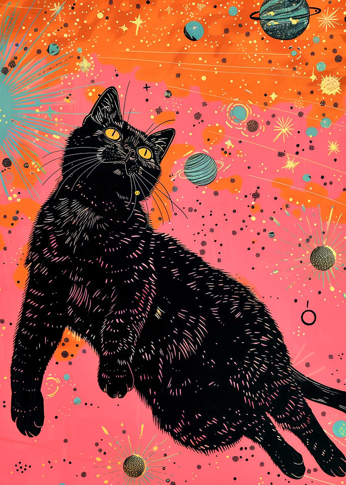 Black Cat in Cosmic Space Art