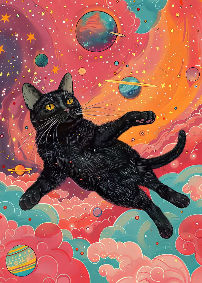 Black Cat Floating in Cosmic Space