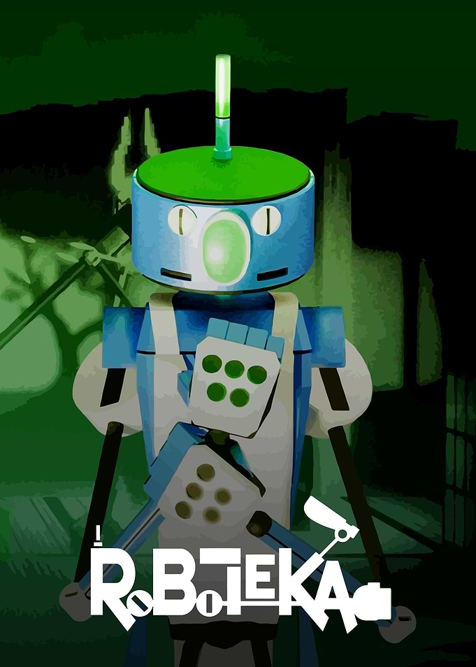 Roboteka stylized robot character poster