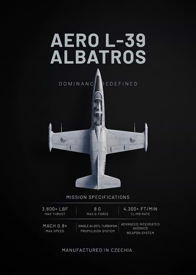 black background minimalist aero L 39 Albatross Technical Poster