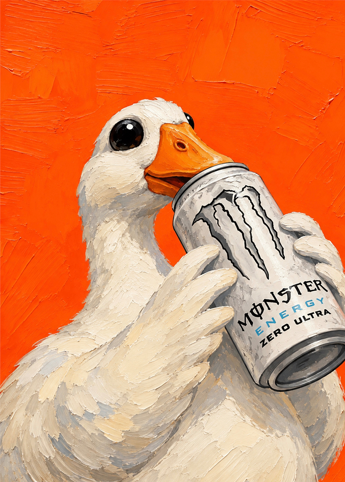 Duck Drinking Monster Energy Drink