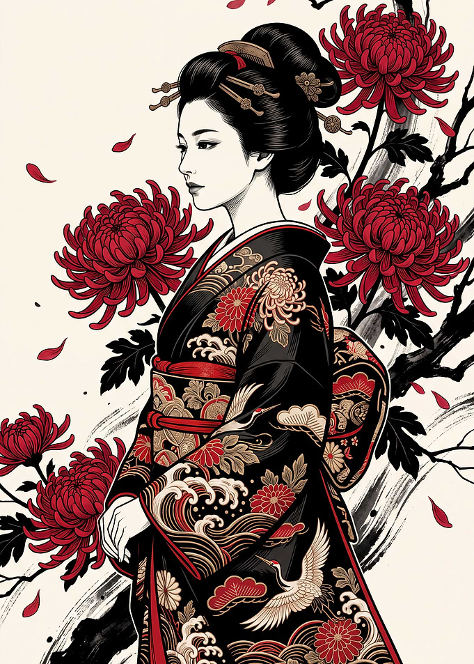 Elegant Geisha in Traditional Kimono