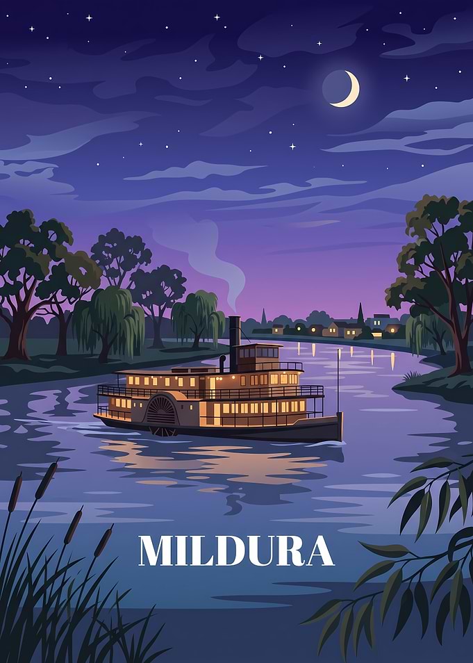 Mildura Paddle Steamer Night Poster