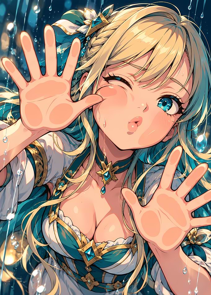 Anime Girl Pressing Hands Against Glass