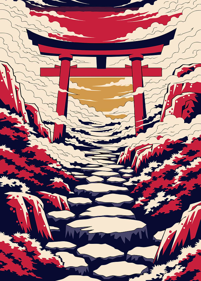 Torii Gate Mountain Path Illustration