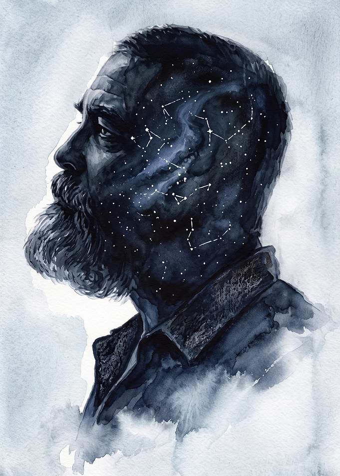 Cosmic Man Galaxy Watercolor Poster