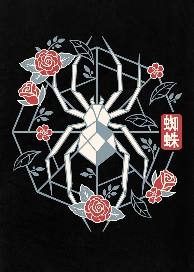 Geometric Spider with Floral Accents