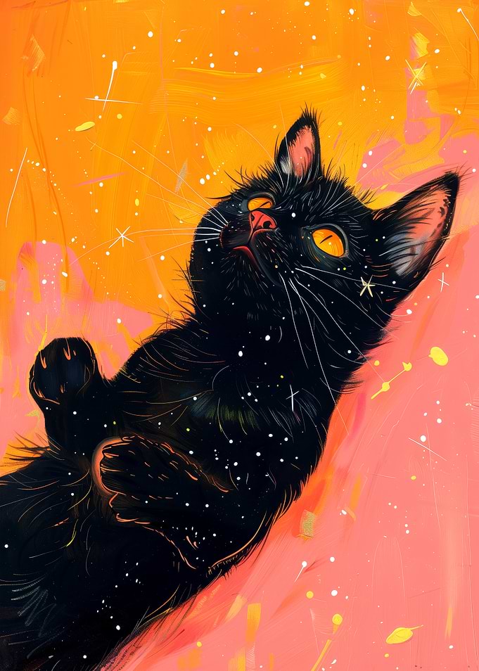 Whimsical Black Cat in Cosmic Glow