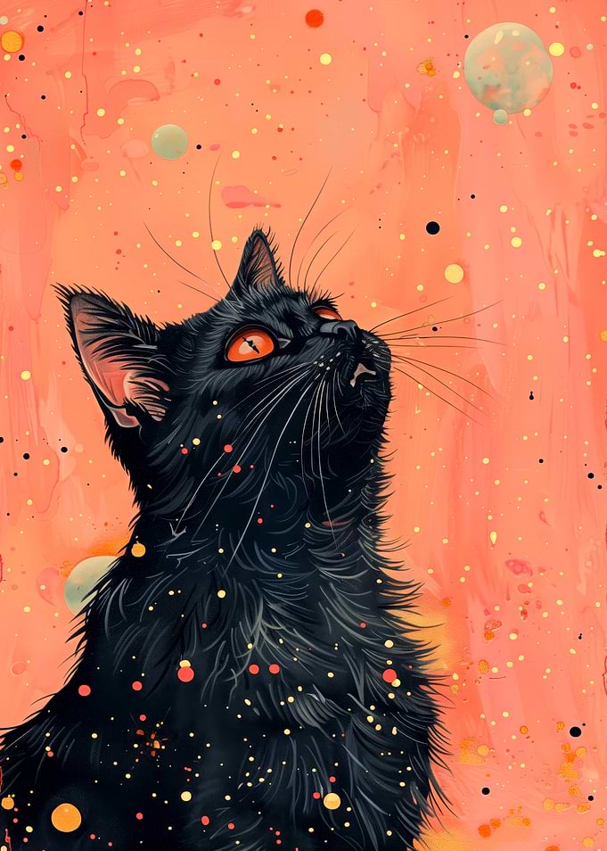 Black Cat with Glowing Orange Eyes