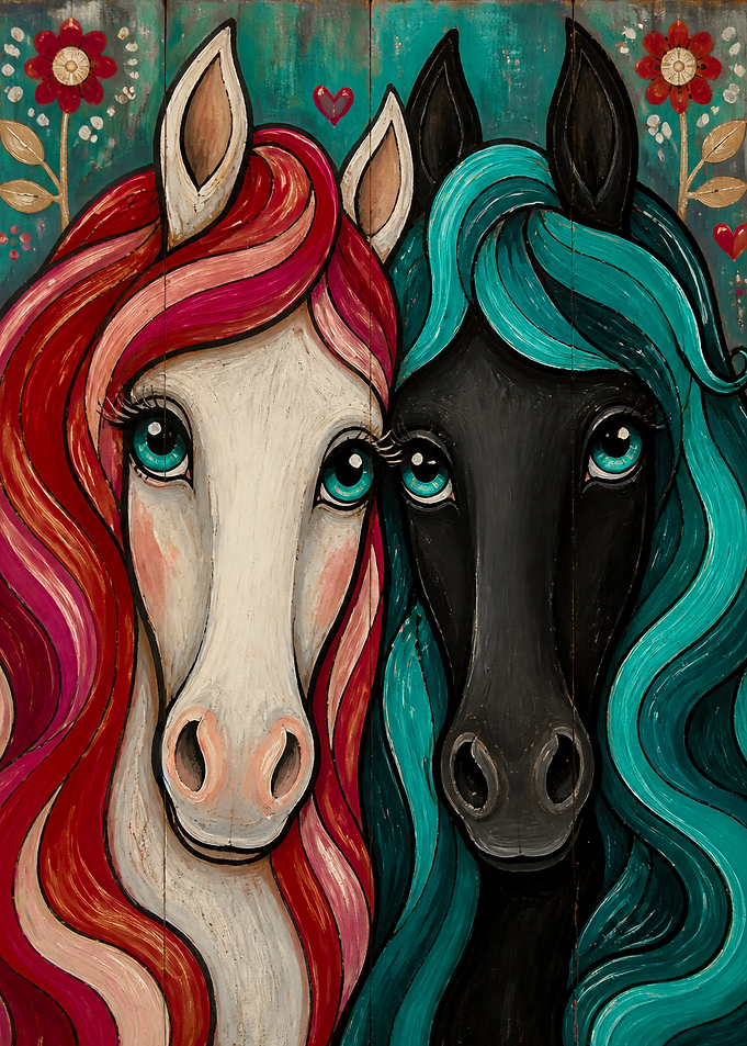 Whimsical Portrait of Two Horses
