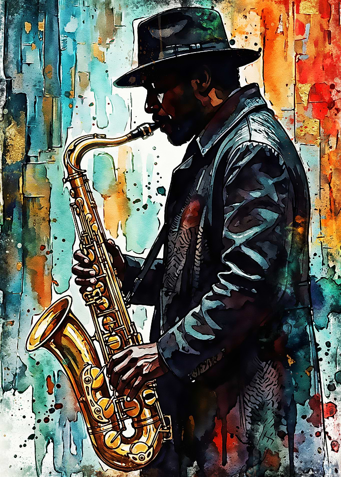 Jazz Saxophonist Watercolor Portrait