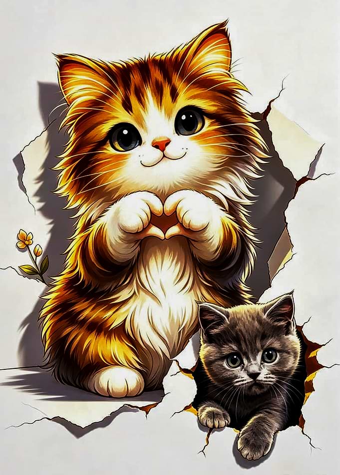 Cute Kittens Peeking Through Paper