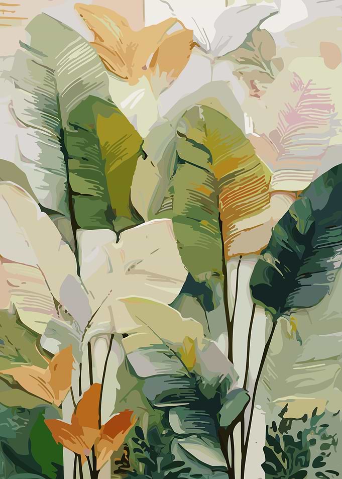 Abstract Tropical Banana Leaf Botanical Art
