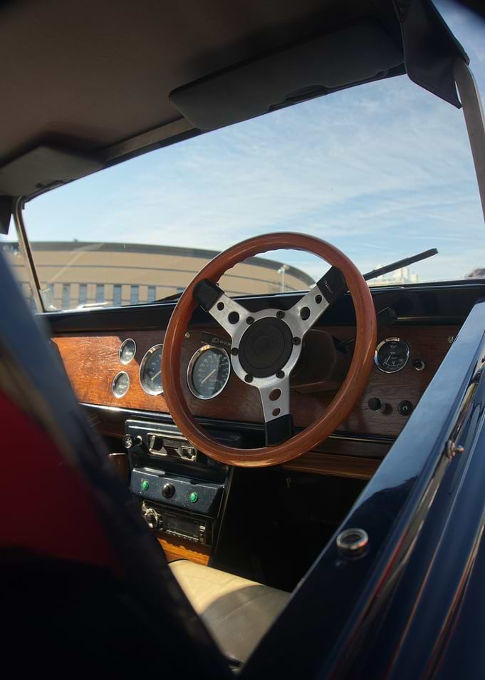 Vintage Car Interior with Wooden Dashboard