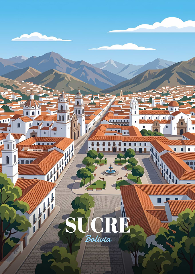 Sucre Bolivia Cityscape Travel Poster