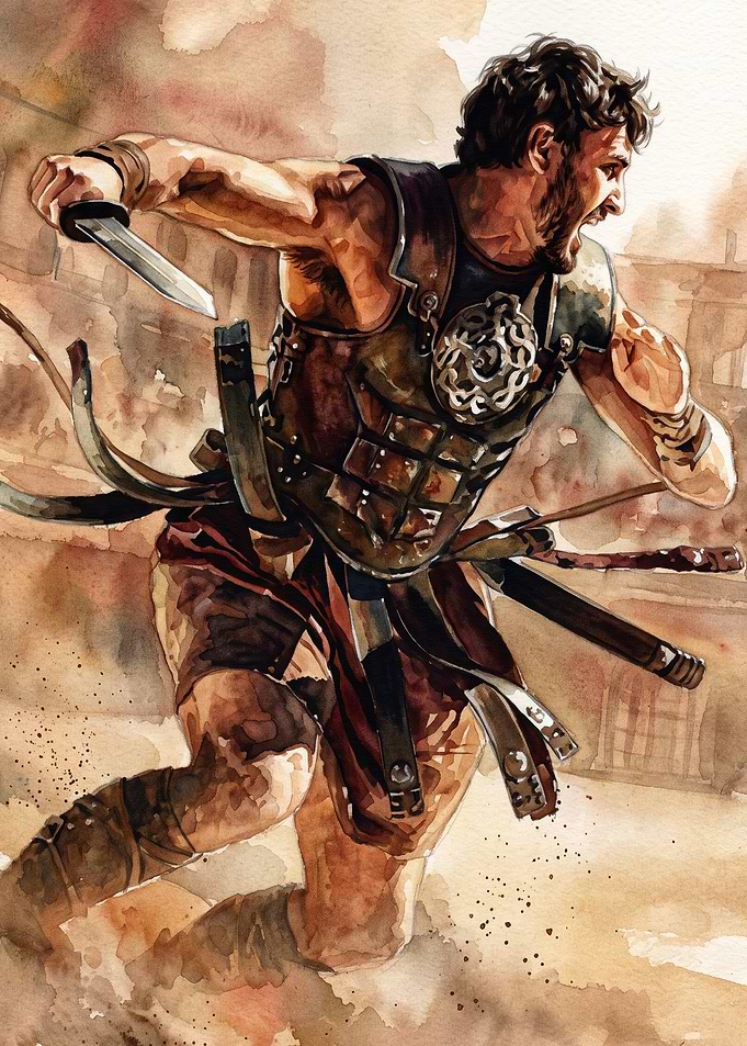 Gladiator Arena Fighter Watercolor