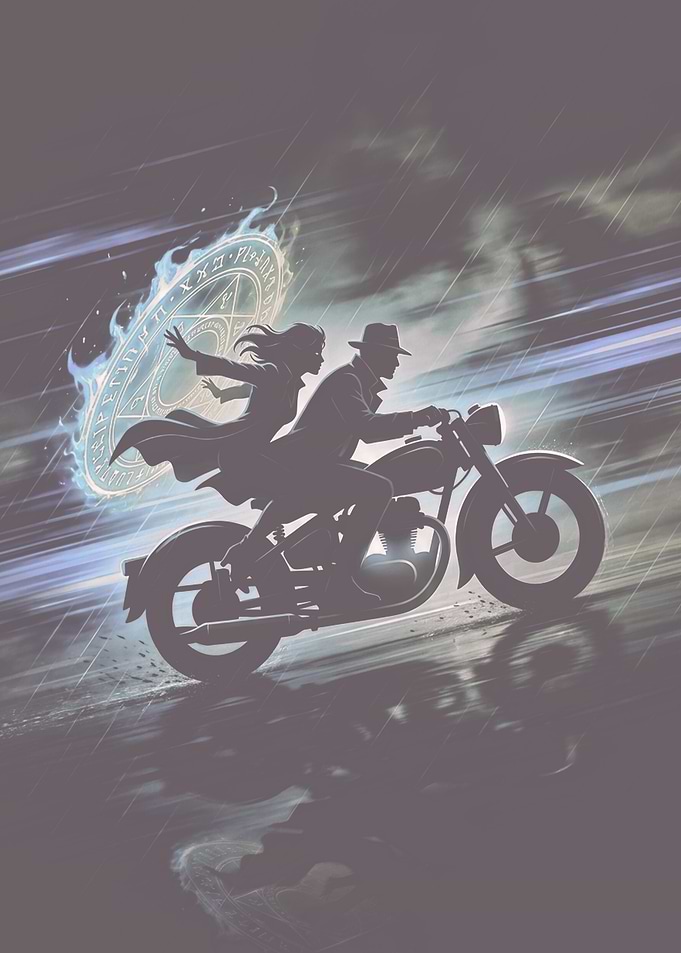 Rainbound Escape — Midnight Motorcycle Ride Through the Mystic Portal