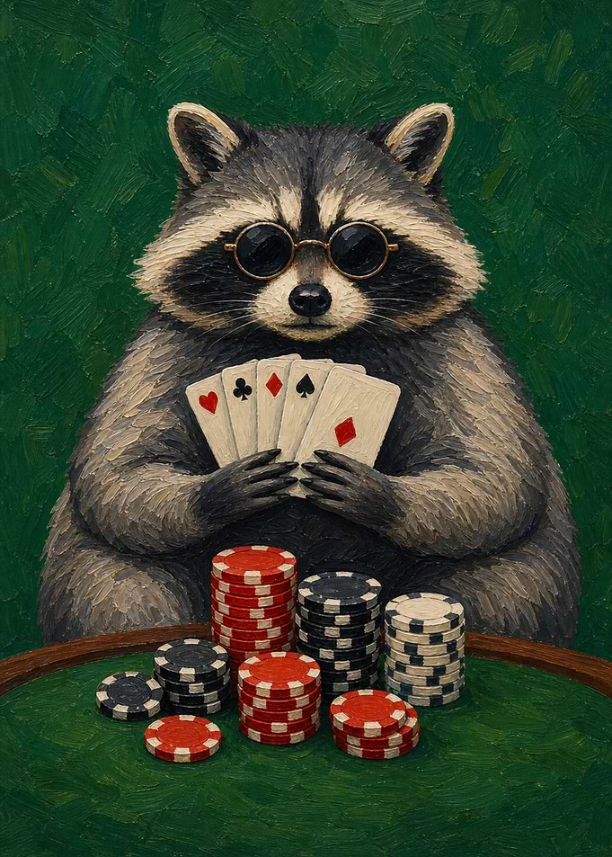 Raccoon Playing Poker Oil Painting