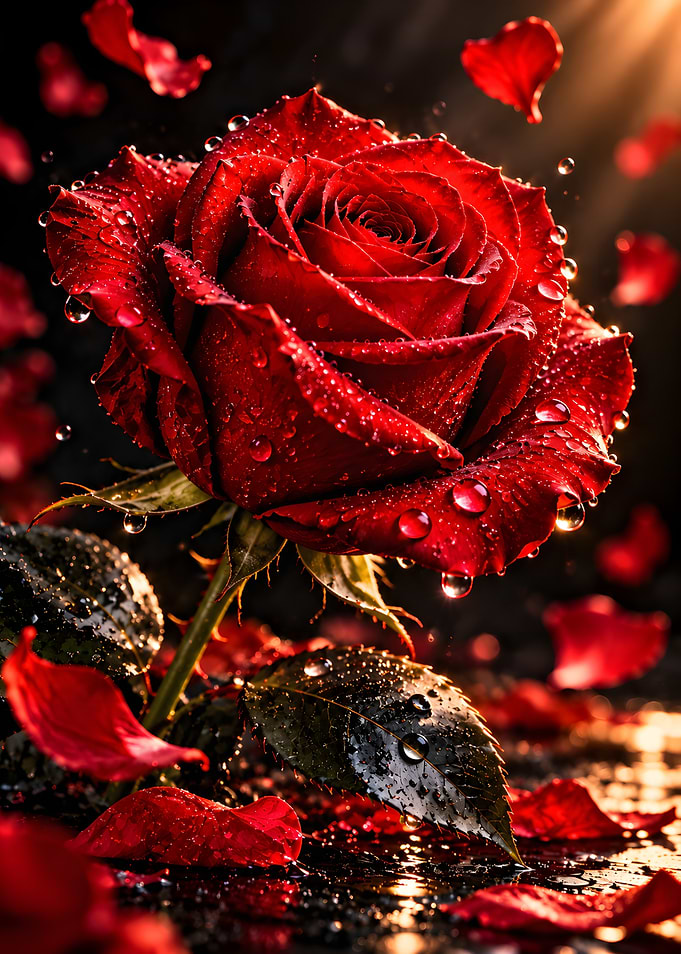 Vibrant Red Rose with Water Droplets