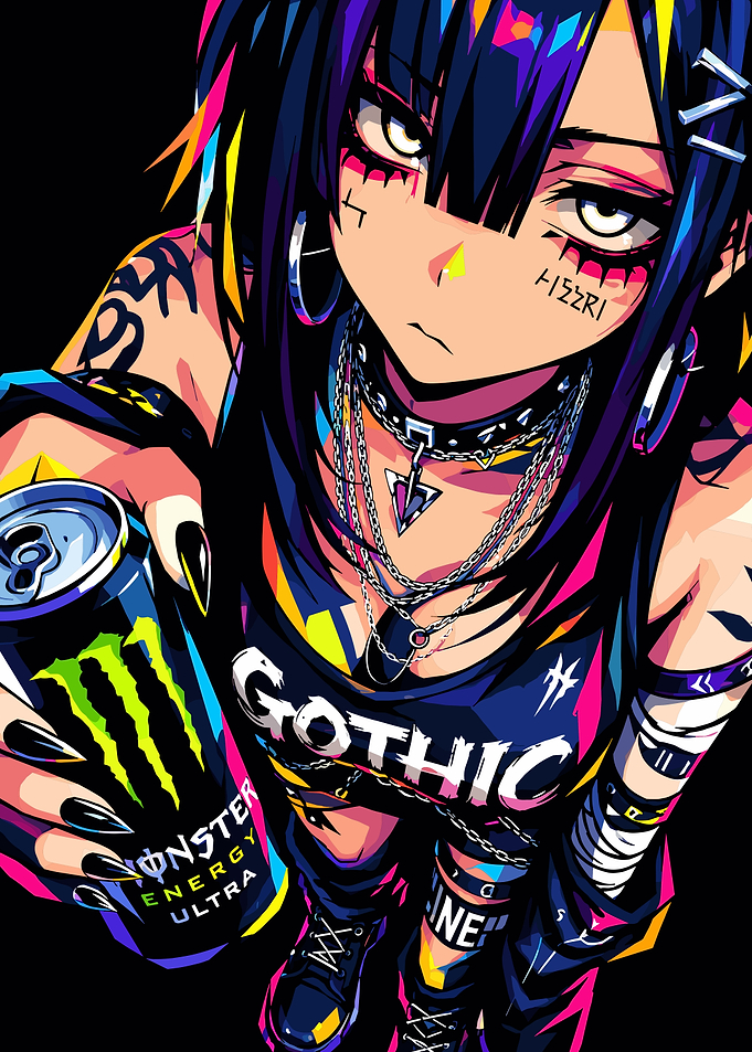 Gothic Anime Girl with Monster Energy