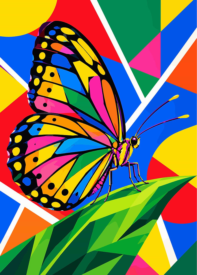 Colorful Geometric Butterfly on Leaf