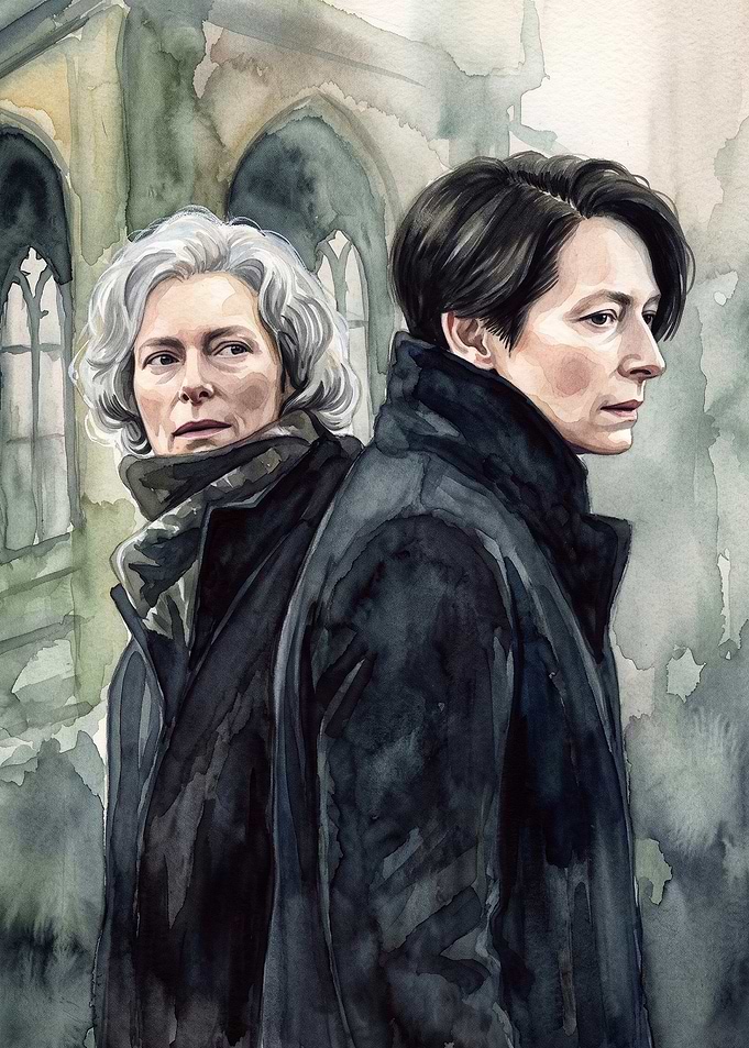 Two Women Gothic Watercolor Art